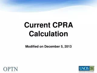 Current CPRA Calculation Modified on December 5, 2013