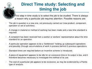 Direct Time study: Selecting and timing the job