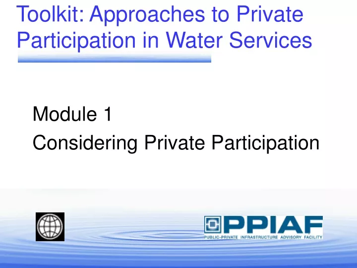 toolkit approaches to private participation in water services