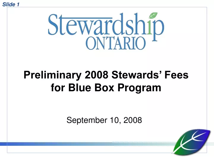 preliminary 2008 stewards fees for blue box program