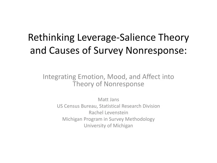 rethinking leverage salience theory and causes of survey nonresponse