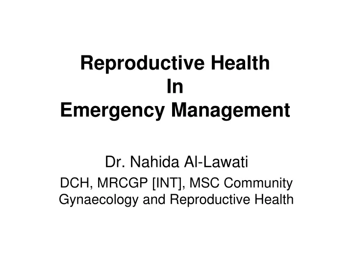 reproductive health in emergency management