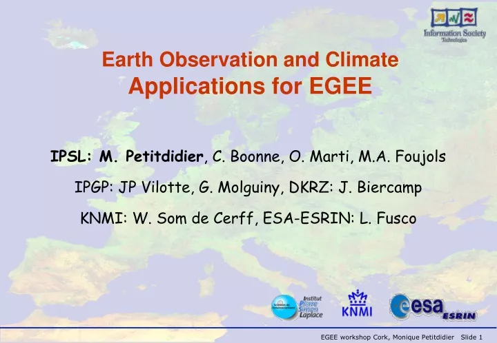earth observation and climate applications for egee