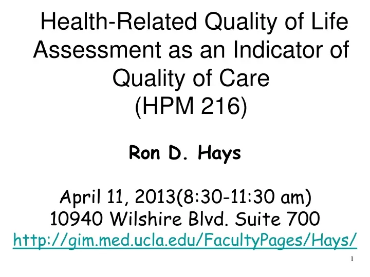 health related quality of life assessment as an indicator of quality of care hpm 216