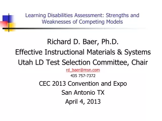 Learning Disabilities Assessment: Strengths and Weaknesses of Competing Models