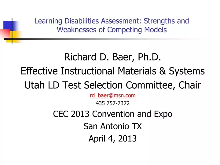 learning disabilities assessment strengths and weaknesses of competing models
