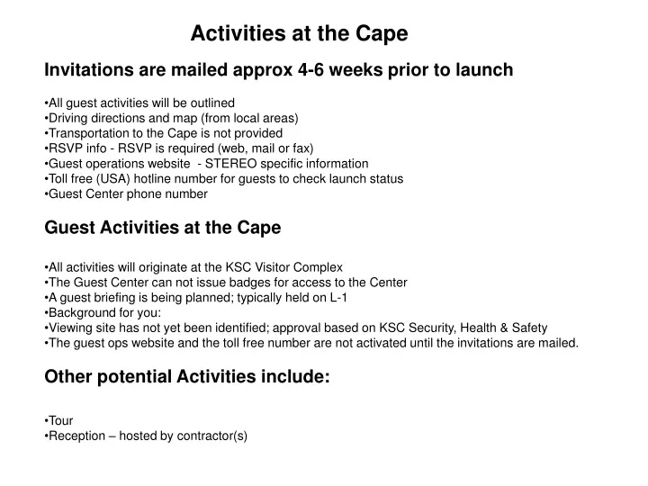 activities at the cape
