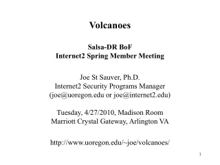 Volcanoes Salsa-DR BoF Internet2 Spring Member Meeting