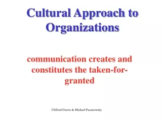 Cultural Approach to Organizations