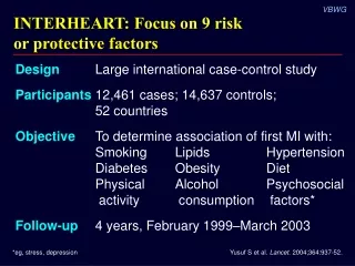 INTERHEART: Focus on 9 risk  or protective factors