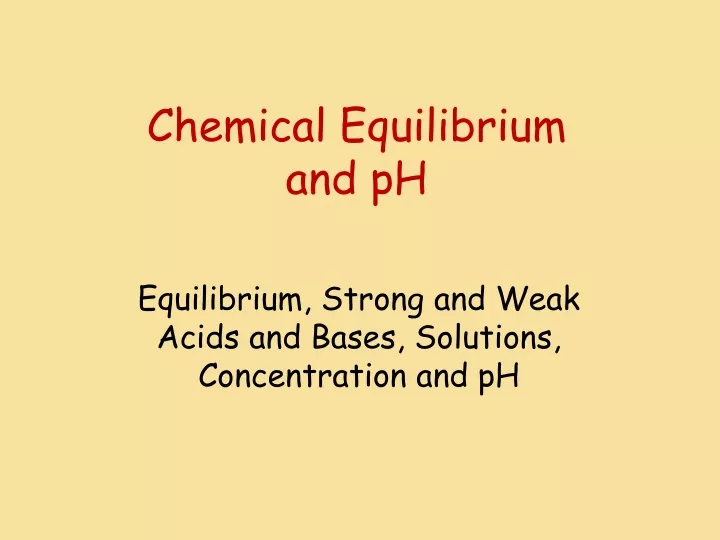 chemical equilibrium and ph