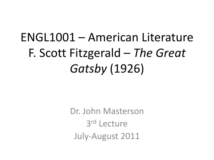 engl1001 american literature f scott fitzgerald the great gatsby 1926