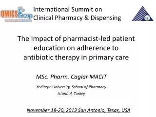 International Summit  on  Clinical Pharmacy  &amp;  Dispensing