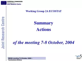 Working Group 2A ECOSTAT Summary  Actions of the meeting 7-8 October, 2004