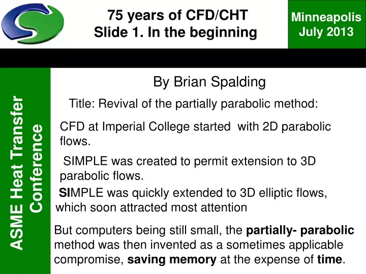 75 years of cfd cht slide 1 in the beginning