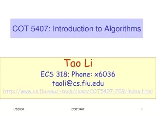 COT 5407: Introduction to Algorithms