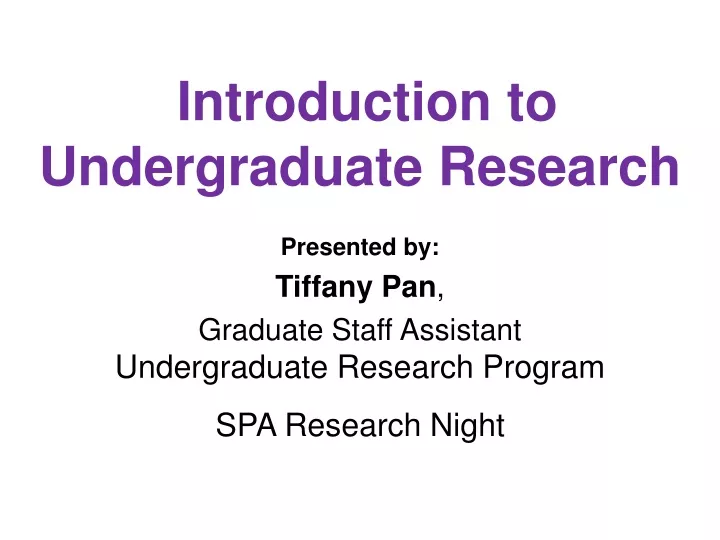 introduction to undergraduate research