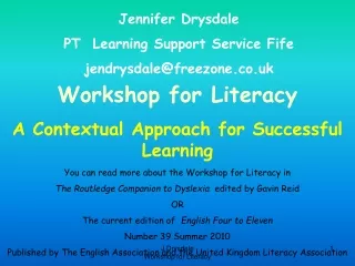 Workshop for Literacy A Contextual Approach for Successful Learning