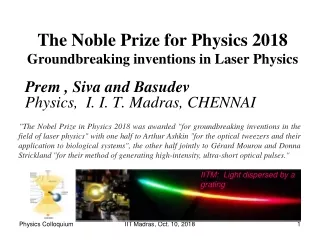 The Noble Prize for Physics 2018 Groundbreaking inventions in Laser Physics