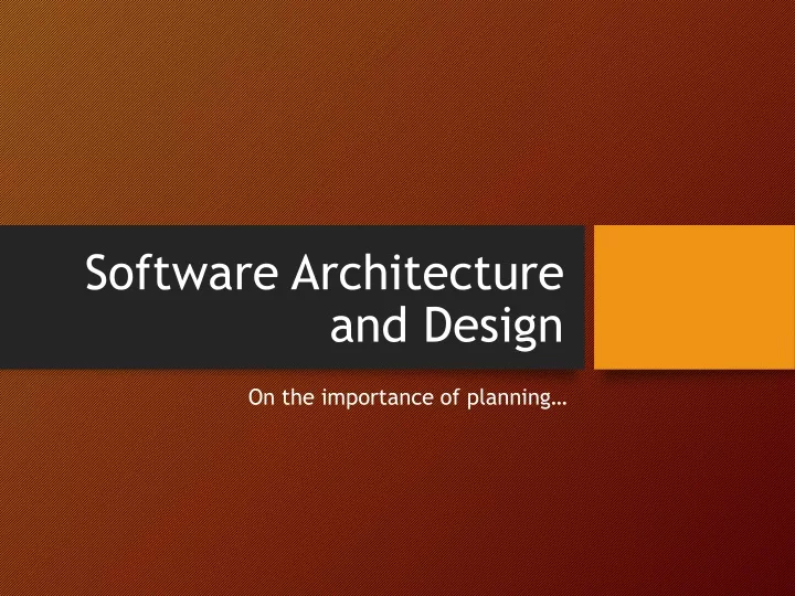 software architecture and design