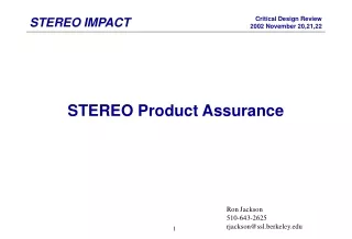 STEREO Product Assurance