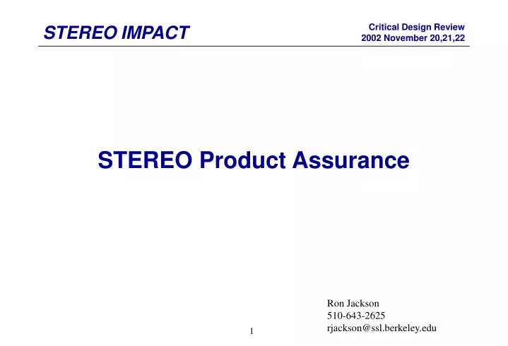 stereo product assurance