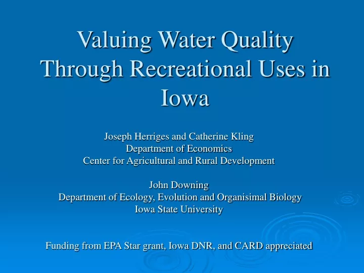 valuing water quality through recreational uses in iowa
