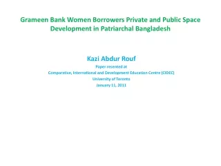 Grameen Bank Women Borrowers Private and Public Space Development in Patriarchal Bangladesh