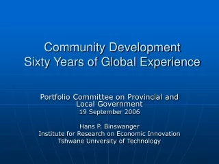 Community Development  Sixty Years of Global Experience