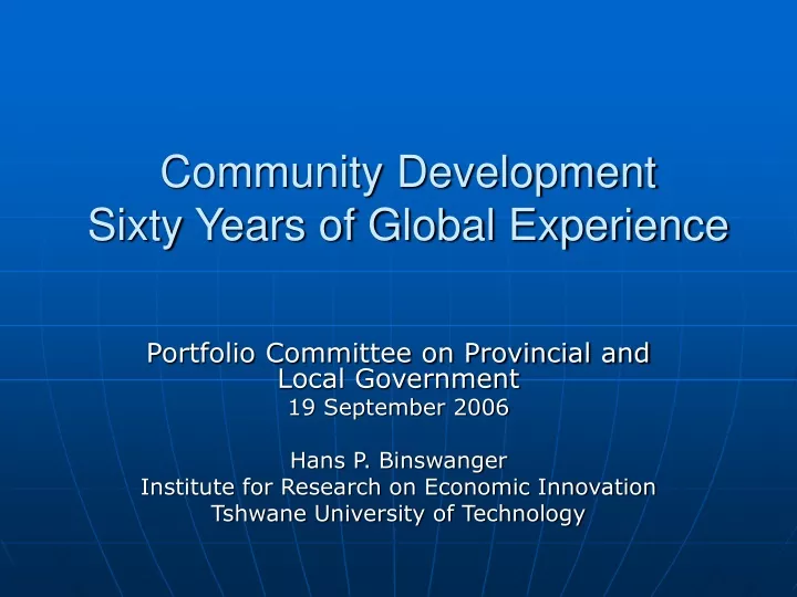 community development sixty years of global experience