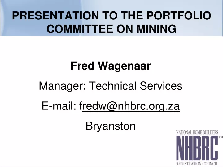 presentation to the portfolio committee on mining