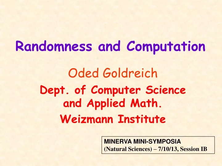 randomness and computation