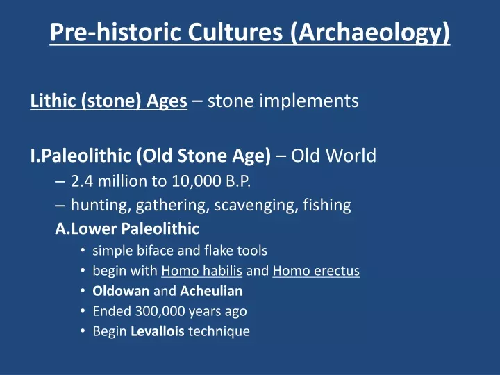 pre historic cultures archaeology