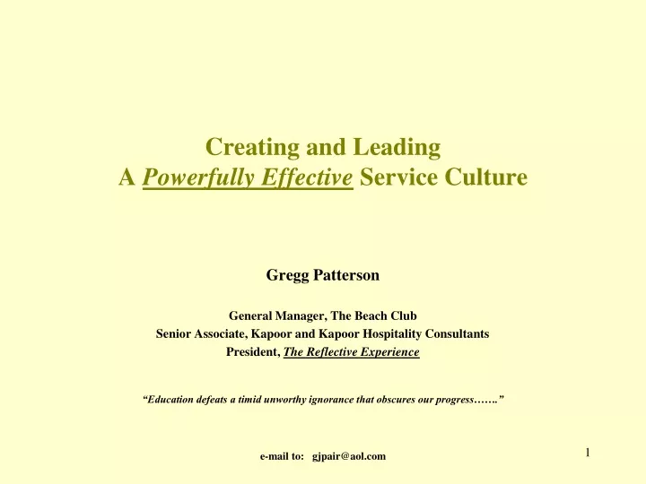 creating and leading a powerfully effective service culture
