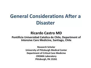 General Considerations After a Disaster
