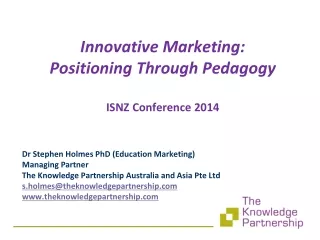 Innovative Marketing:  Positioning Through Pedagogy ISNZ Conference 2014