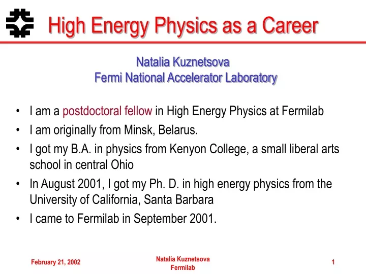 high energy physics as a career