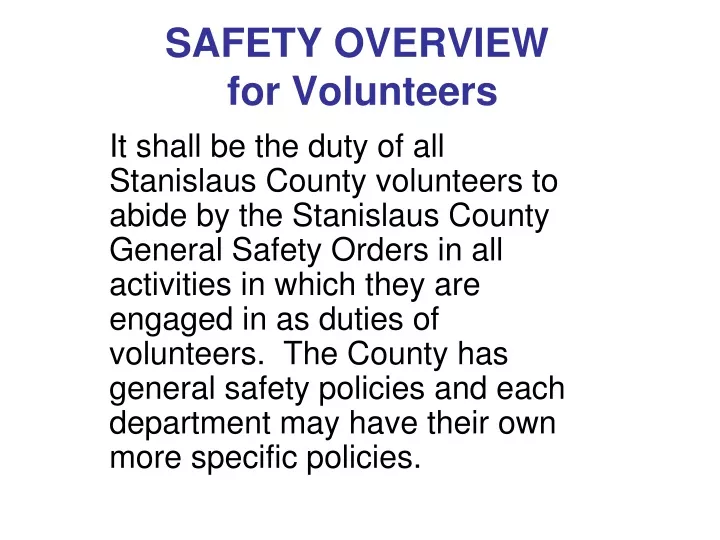 safety overview for volunteers