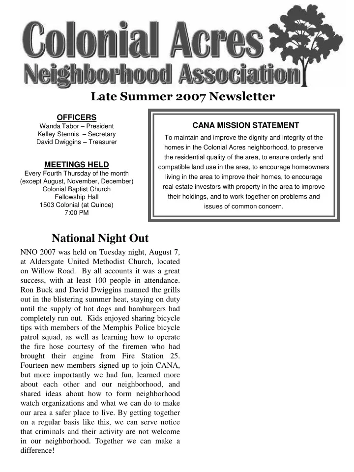 late summer 2007 newsletter