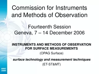 INSTRUMENTS AND METHODS OF OBSERVATION FOR SURFACE MEASUREMENTS  (OPAG  Surface )
