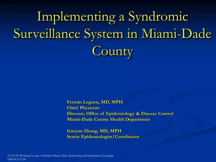 implementing a syndromic surveillance system