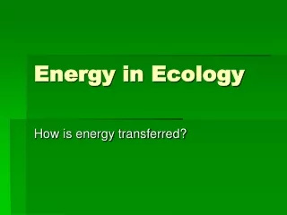 Energy in Ecology