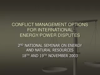 CONFLICT MANAGEMENT OPTIONS FOR INTERNATIONAL ENERGY/POWER DISPUTES