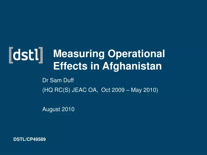 measuring operational effects in afghanistan