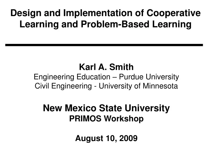 design and implementation of cooperative learning and problem based learning