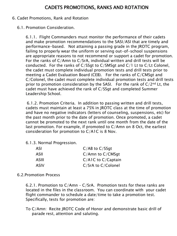 cadets promotions ranks and rotation 6 cadet