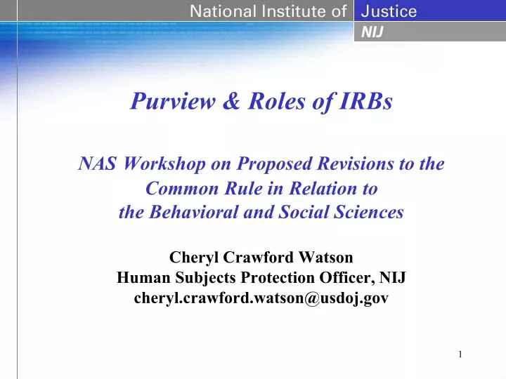 purview roles of irbs nas workshop on proposed