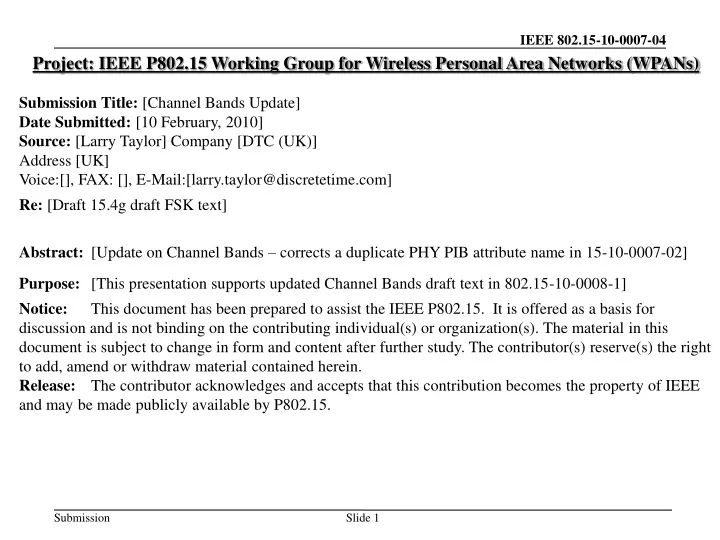 project ieee p802 15 working group for wireless