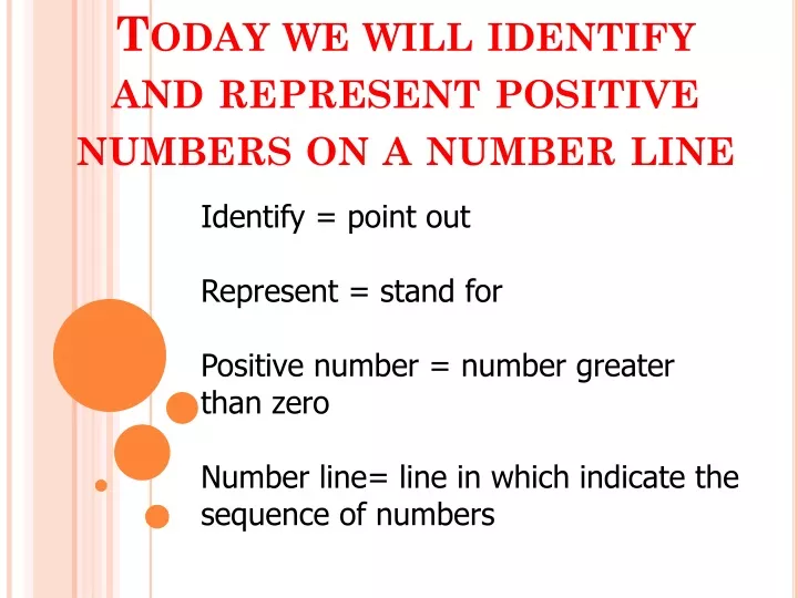 today we will identify and represent positive numbers on a number line