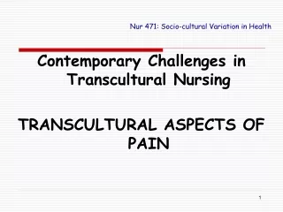 Contemporary Challenges in Transcultural Nursing TRANSCULTURAL ASPECTS OF PAIN